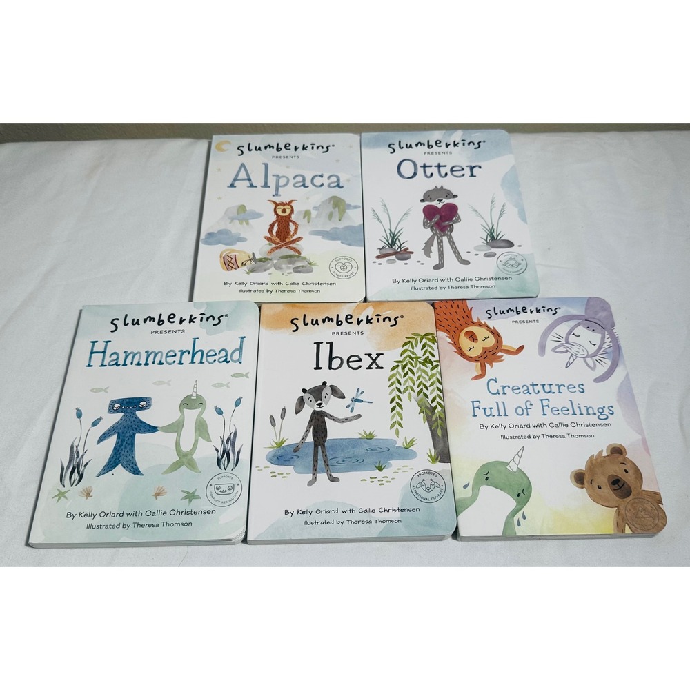 Slumberkins Baby Board Books Lot 5 Alpaca Otter Ibex Hammerhead Feelings SEL